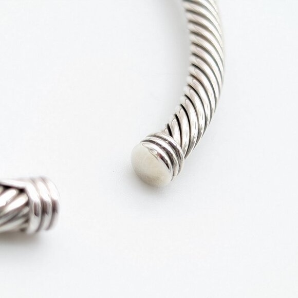 DAVID YURMAN 4MM Sterling Silver Diamond Single Station Barrel Bracelet 7 Inch - Picture 8 of 8